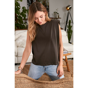 Trendyol Anthracite Padded Basic Knitted T-Shirt