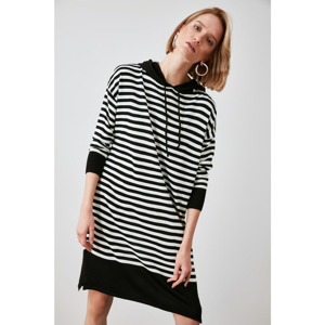 Trendyol Black Hooded Striped Knitwear Dress