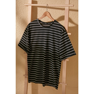 Trendyol Black Striped Asymmetrical Knitted T-Shirt