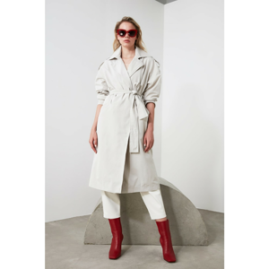 Trendyol Stone Oversize Belted Epaulette Detailed Long Trench Coat