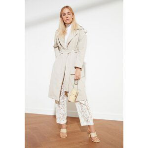 Trendyol Stone Oversize Belted Epaulette Detailed Long Trench Coat