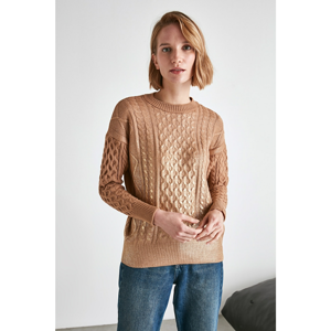 Trendyol Camel Varaklı Knitted Knitwear Sweater
