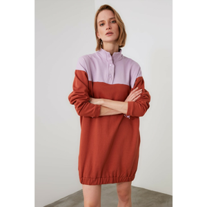 Trendyol Brown Color Blocked Oversize Knitted Sweat Dress