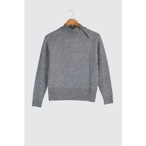 Trendyol Grey Zipper Detailed Knitwear Sweater