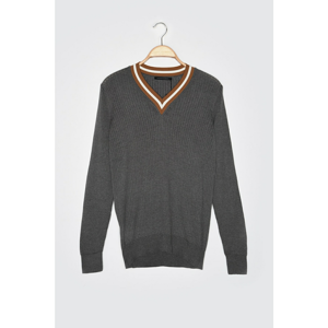 Trendyol Grey Men's V Collar Knitwear Sweater