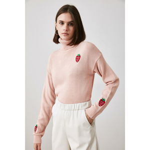 Trendyol Powder Throated and Printed Knitwear Sweater