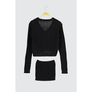 Trendyol Black Embroidery Detailed Blouse-Cardigan Knitwear Suit