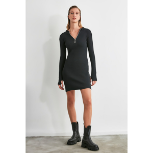 Trendyol Black Zippered Suppository Knitted Dress