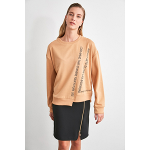 Trendyol Camel Printed Knitted Sweatshirt