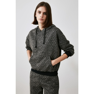 Trendyol Anthracite Hooded Textured Knitted Sweatshirt