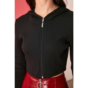 Trendyol Crop Knitted Sweatshirt with Black Zipper
