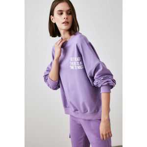 Trendyol Purple Front and Back Printed Knitted Sweatshirt