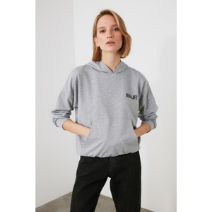 Trendyol Grey Printed Knitted Sweatshirt