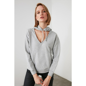 Trendyol Grey Choker Collar Detailed Hooded Knitted Sweatshirt