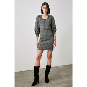 Trendyol Grey Plaid Mini Knitted Dress