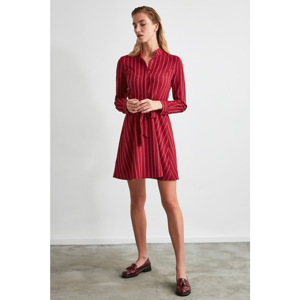 Trendyol Burgundy Belt Striped Dress
