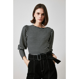 Trendyol Navy Striped Balloon Sleeve Knitted Blouse
