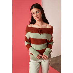 Trendyol Mint Lace Detailed Carmen Collar Knitwear Sweater