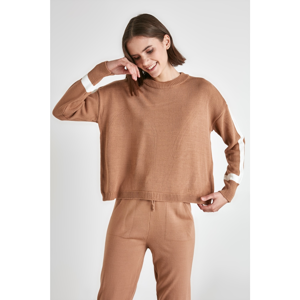 Trendyol Camel Sleeve Striped Knitwear Sweater