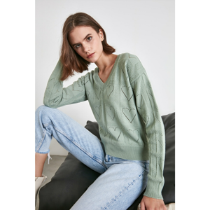 Trendyol Mint V Collar Ajurlu Knitwear Sweater