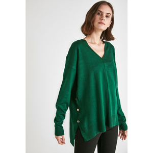 Trendyol Emerald Green Button Detailed Knitwear Sweater