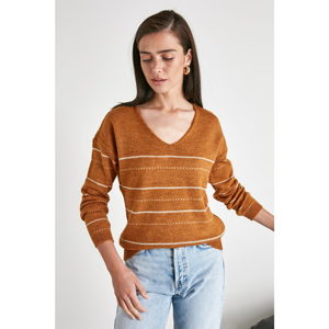 Trendyol Mustard V Collar Knitwear Sweater