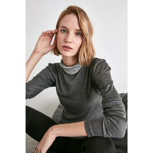 Trendyol Anthracite Collar Color Block Knitted Blouse