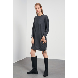 Trendyol Anthracite Bird's Eye Detailed Knitted Dress