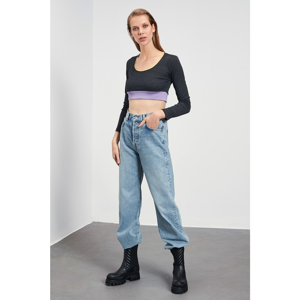 Trendyol Anthracite Crop Knitted Blouse