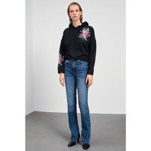 Trendyol Knitted Sweatshirt with Black Floral Print