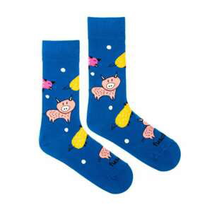 Modré vzorované ponožky Fusakle Zlaté prase