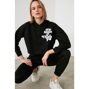 Trendyol Knitted Sweatshirt with Black Print and Hood
