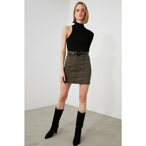 Trendyol Brown Plaid Knitted Skirt