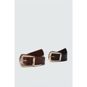 Trendyol Black and Bitter Coffee 2 Pack Buckle Leather Looking Belt