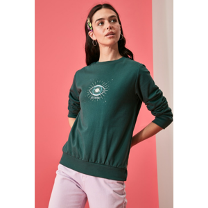 Trendyol Emerald Green Printed Basic Knitted Sweatshirt
