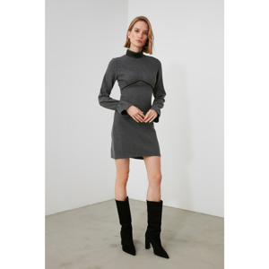 Trendyol Anthracite Sheer Collar Knitted Dress