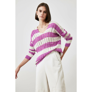 Trendyol Purple Striped Shedding Detailed Knitwear Sweater
