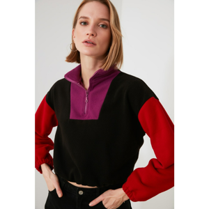 Trendyol Black Zip Color Block Knitted Sweatshirt