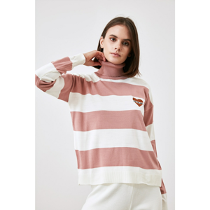 Trendyol Rose Dry Embroidered Striped Knitwear Sweater
