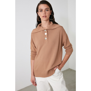 Trendyol Camel Button Detailed Knitwear Sweater