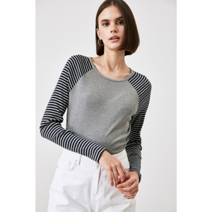 Trendyol Grey Sleeve Striped Knitted Blouse