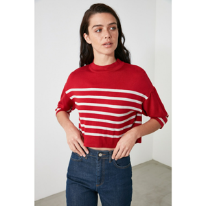 Trendyol Burgundy Striped Knitwear Sweater