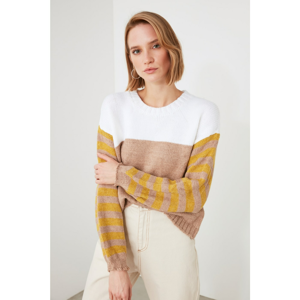 Trendyol Camel Sleeves Striped Knitwear Sweater