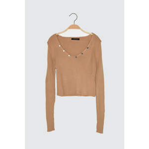 Trendyol Camel V Collar Knitwear Sweater