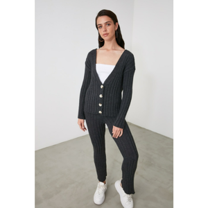 Trendyol Anthracite Cardigan Trousers Knitwear Bottom-Top Suit
