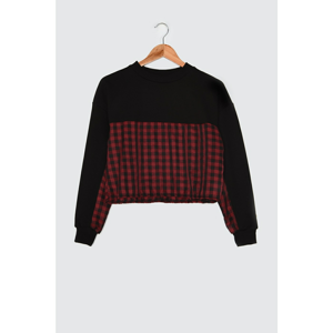 Trendyol Black Plaid Detailed Knitted Sweatshirt