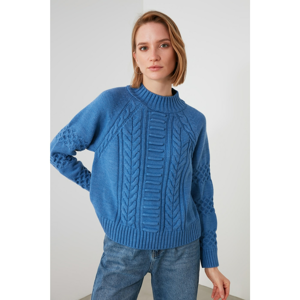 Trendyol Blue Knitted Detailed Upright Collar Knitwear Sweater