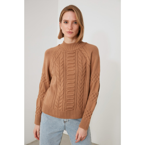 Trendyol Camel Knitted Detailed Upright Collar Knitwear Sweater