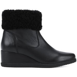 Black women's leather ankle boots on geox wedge