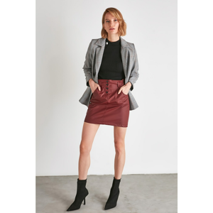 Trendyol Burgundy Leather Looking Skirt